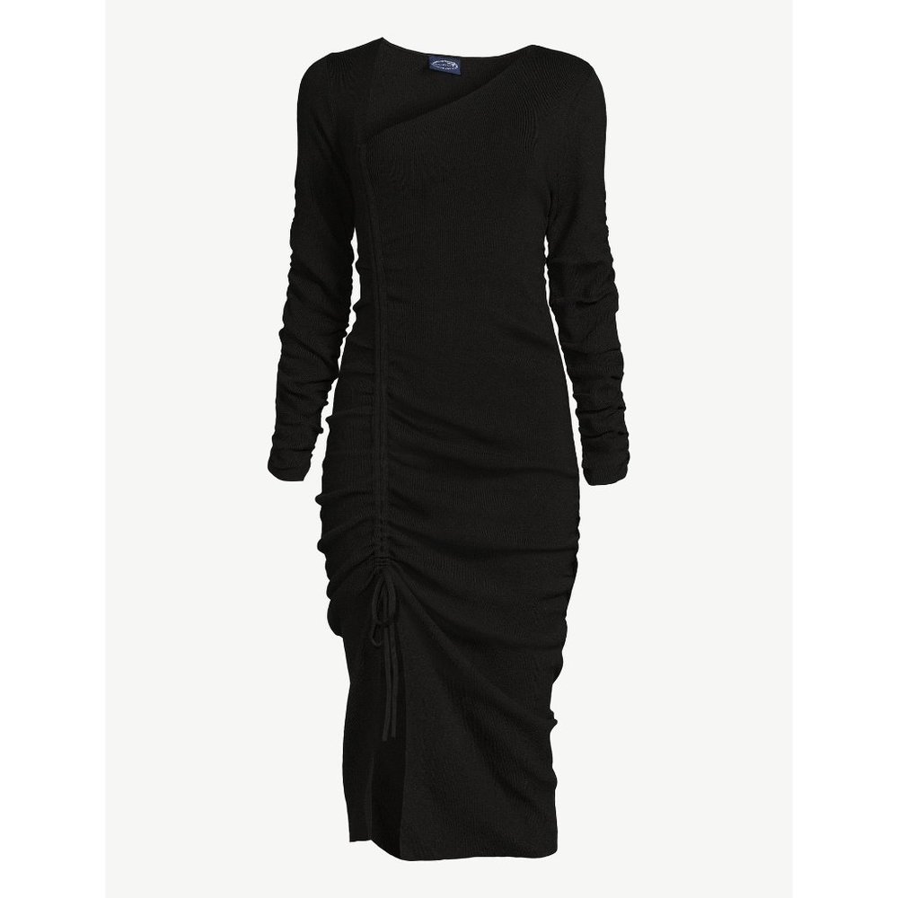 Scoop Women's Midi Sweater Dress with Side Ruching - Medium - Black